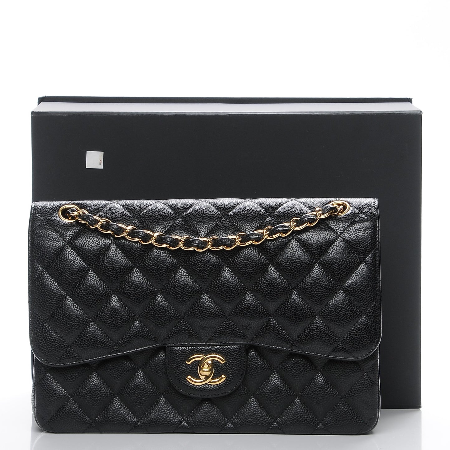 Caviar Quilted Jumbo Double Flap Black