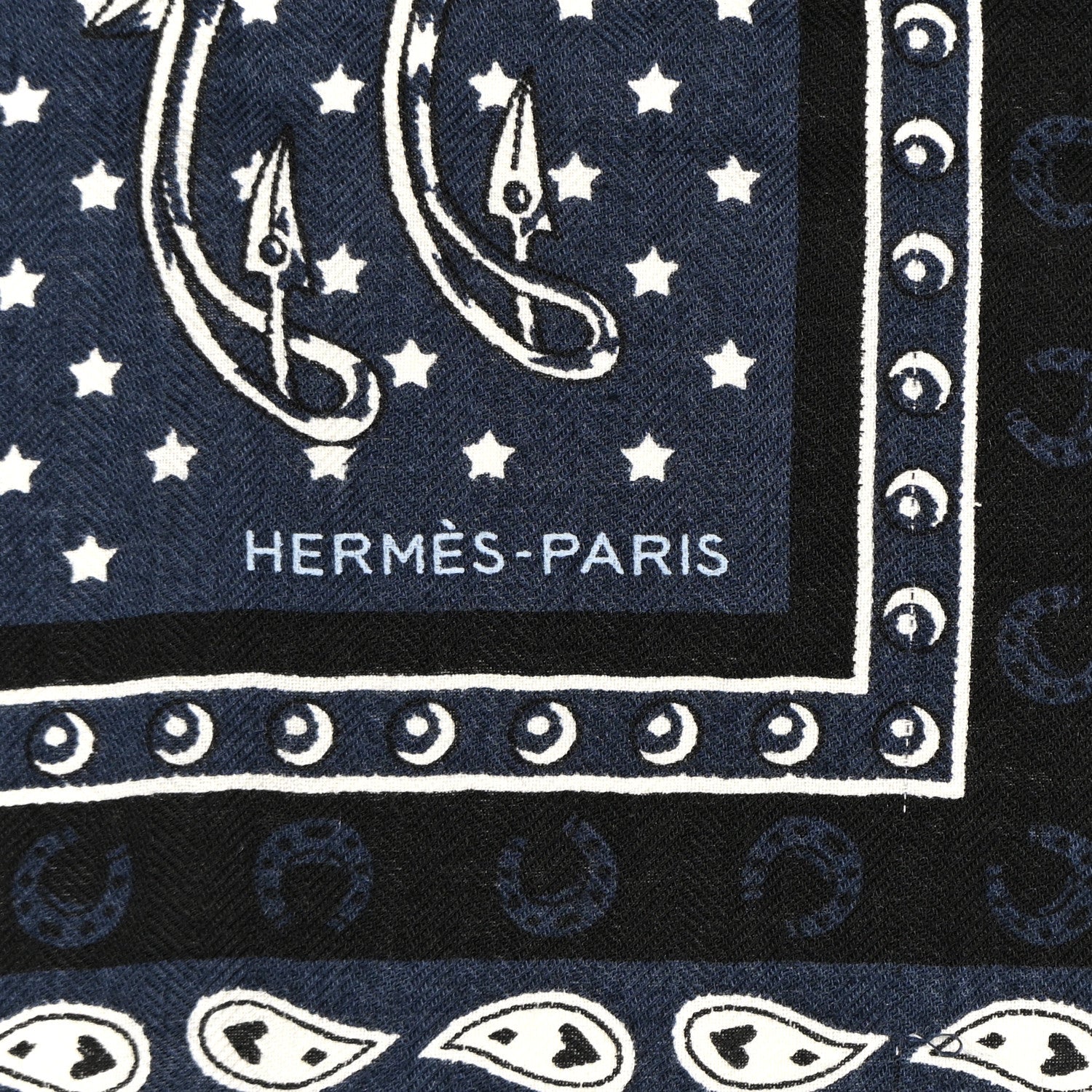 Hermes Cashmere Silk Cheval Punk Bandana Scarf 65 Marine Black White 2 of 5