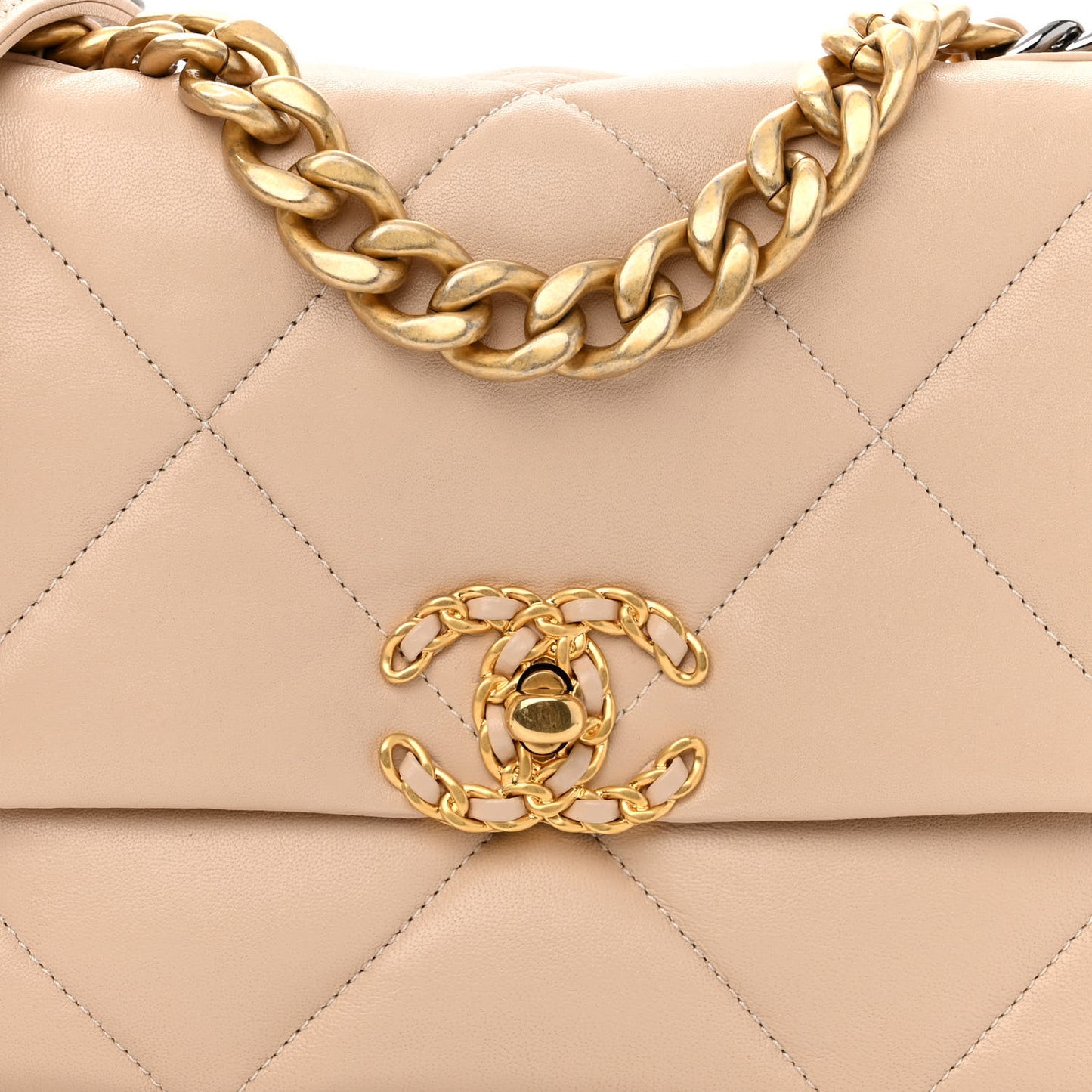 Lambskin Quilted Medium Chanel 19 Flap Beige