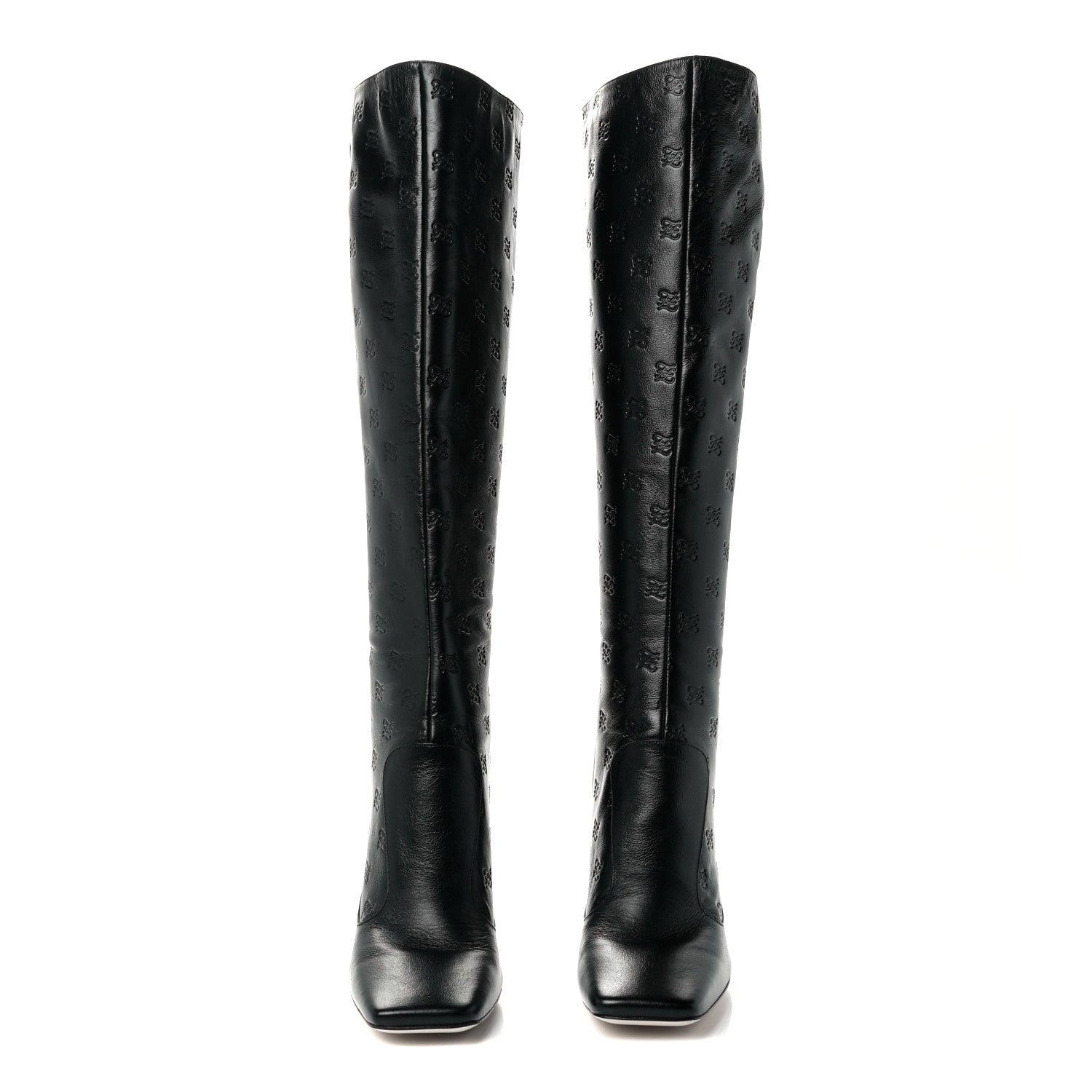 Fendi Vitello Karligraphy Embossed FFreedom Knee High Boots 39 Black 2 of 9