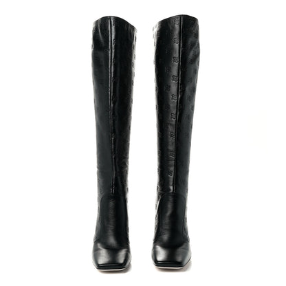 Fendi Vitello Karligraphy Embossed FFreedom Knee High Boots 39 Black 2 of 9