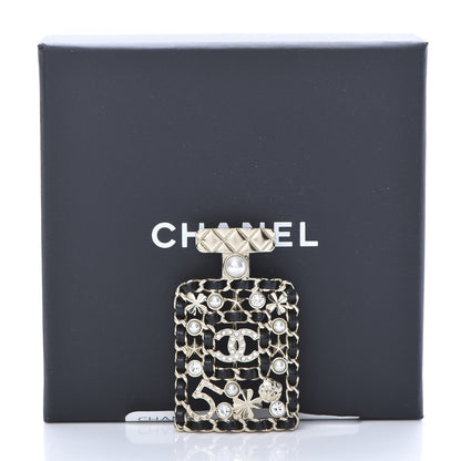 Chanel Lambskin Pearl Quilted Chain CC Perfume Bottle Brooch Gold 5 of 5