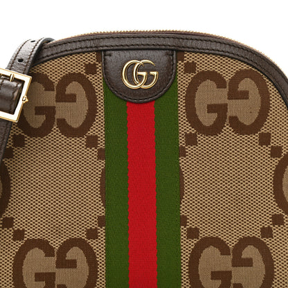 Gucci Monogram Jumbo GG Textured Dollar Calfskin Web Small Ophidia Dome Shoulder Bag Camel Ebony New Acero 6 of 9