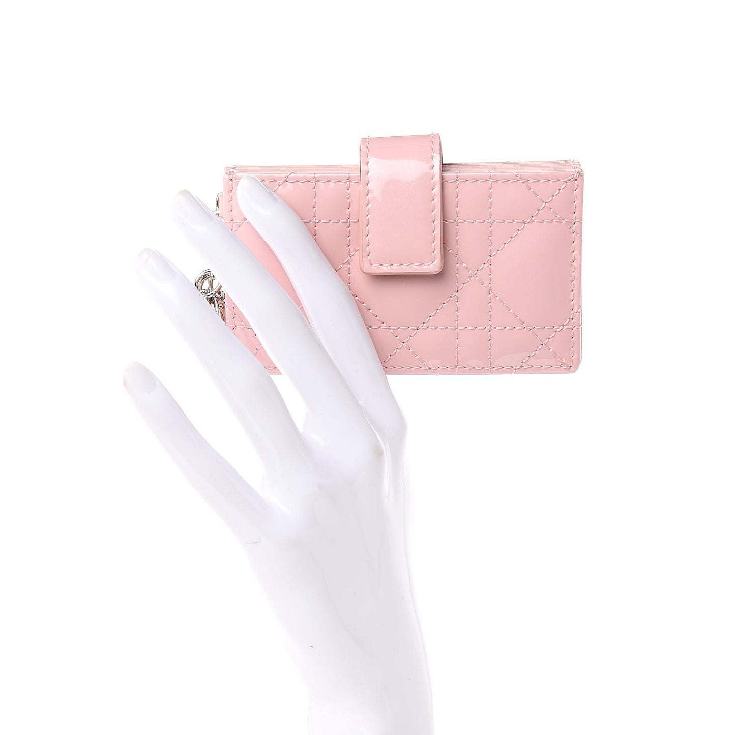 Patent Cannage Lady Dior 5-Gusset Card Holder Pink