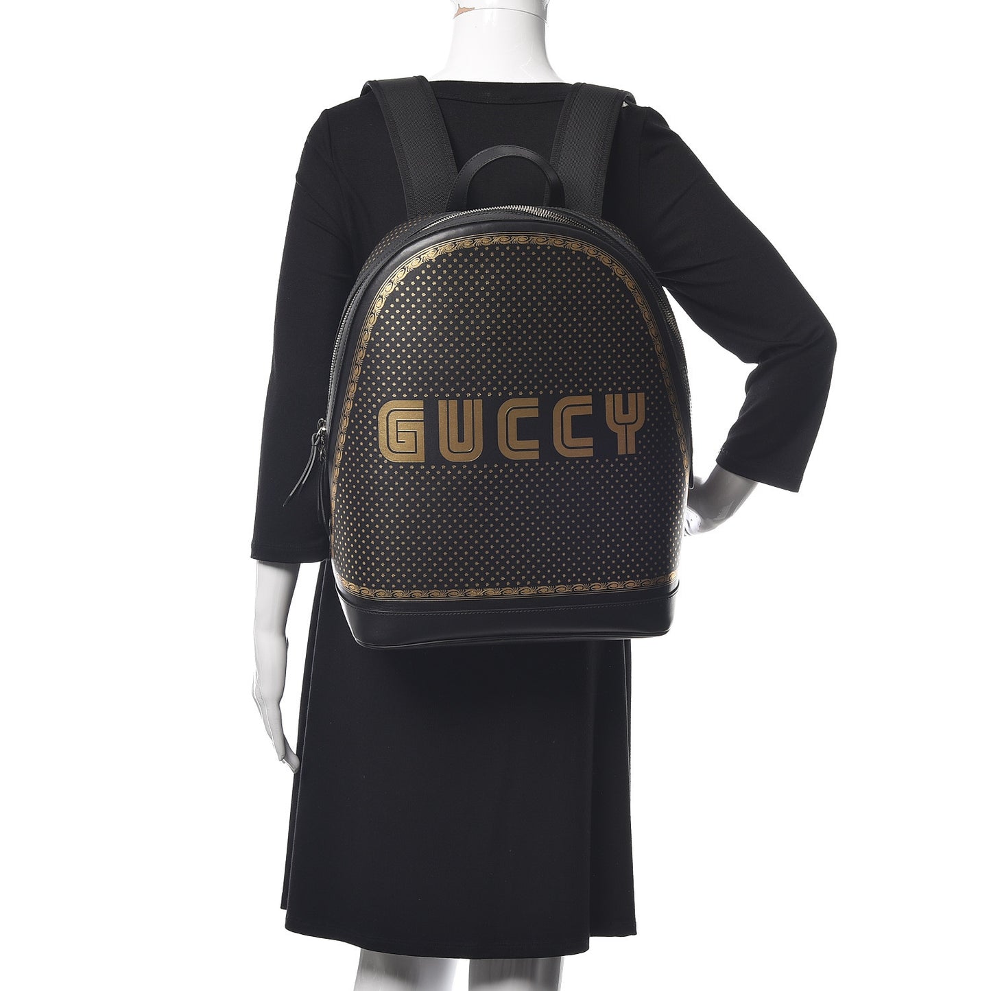 X SEGA Calfskin GUCCY Stars Dome Backpack Black Gold