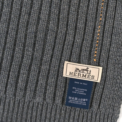 Hermes Cashmere Silk H Torsade Cuir Muffler Gris 3 of 3