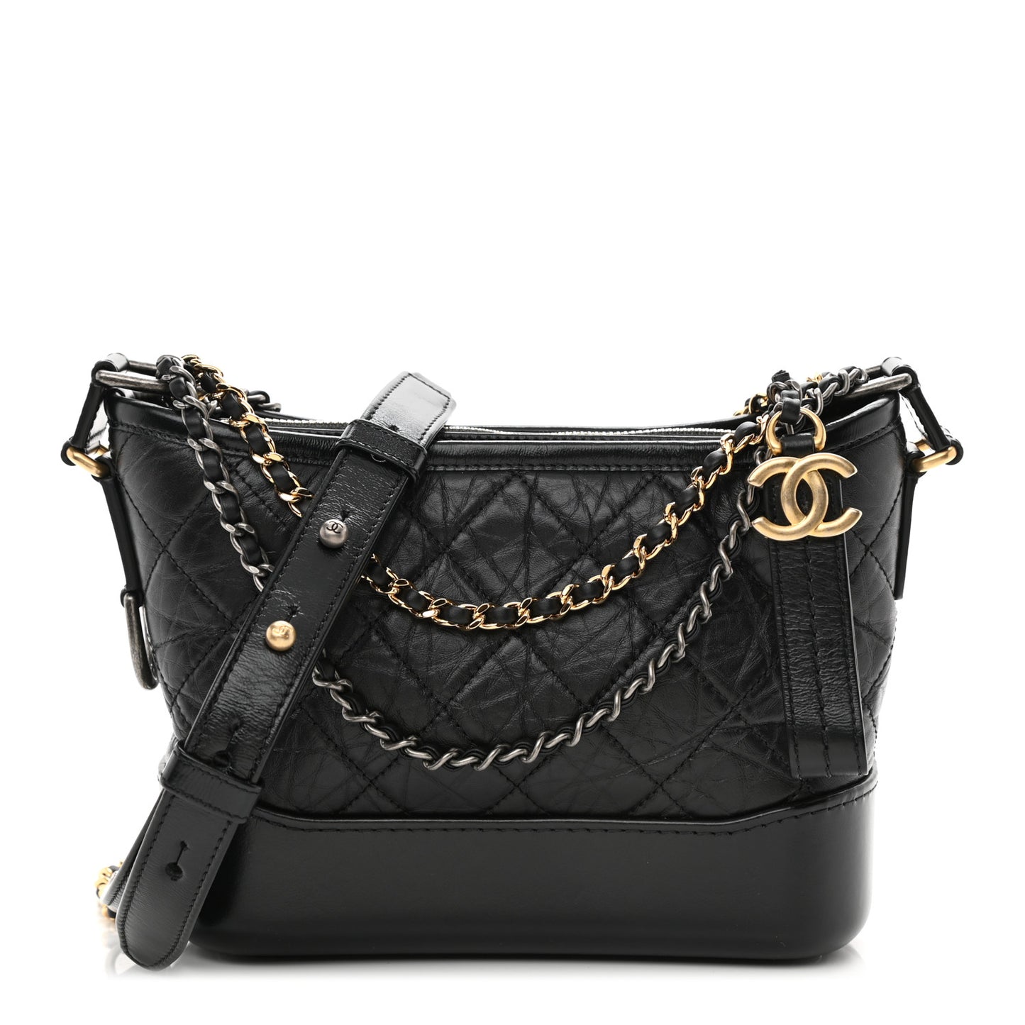 Aged Calfskin Quilted Small Gabrielle Hobo Black