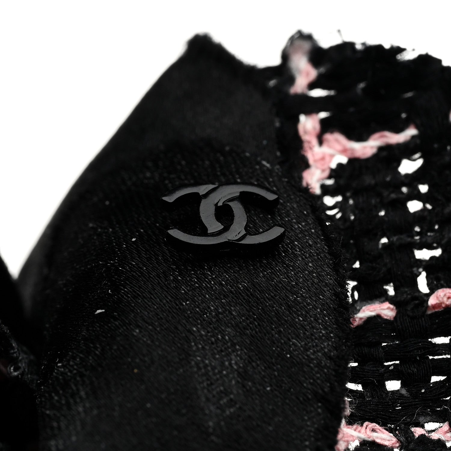 Chanel Tweed Camellia Pin Brooch Black Pink 3 of 3