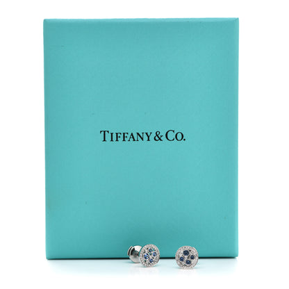 Tiffany Platinum Diamond Blue Sapphire Cobblestone Stud Earrings 6 of 6