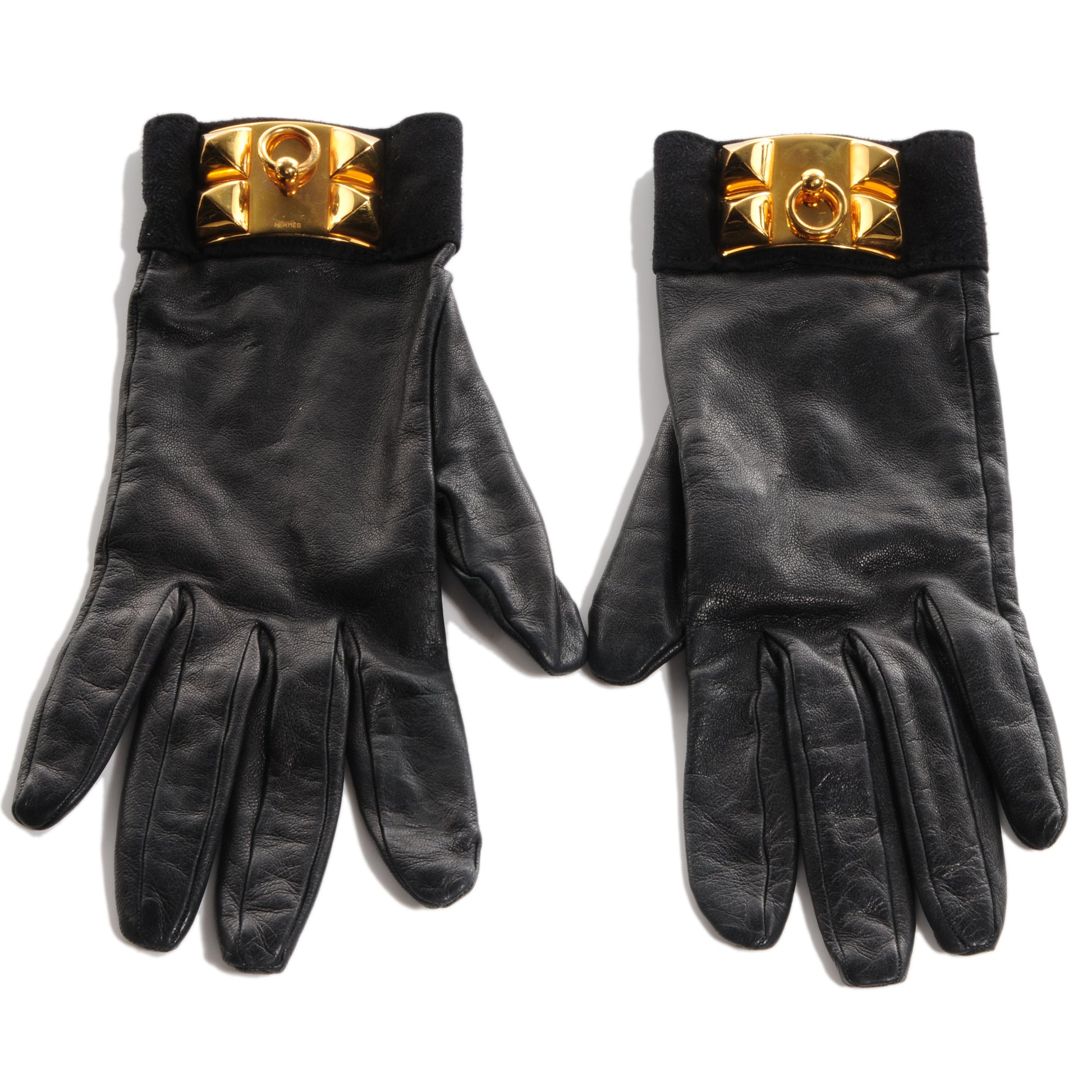 Hermes Lambskin Collier De Chien Gloves Black 7.5 1 of 4