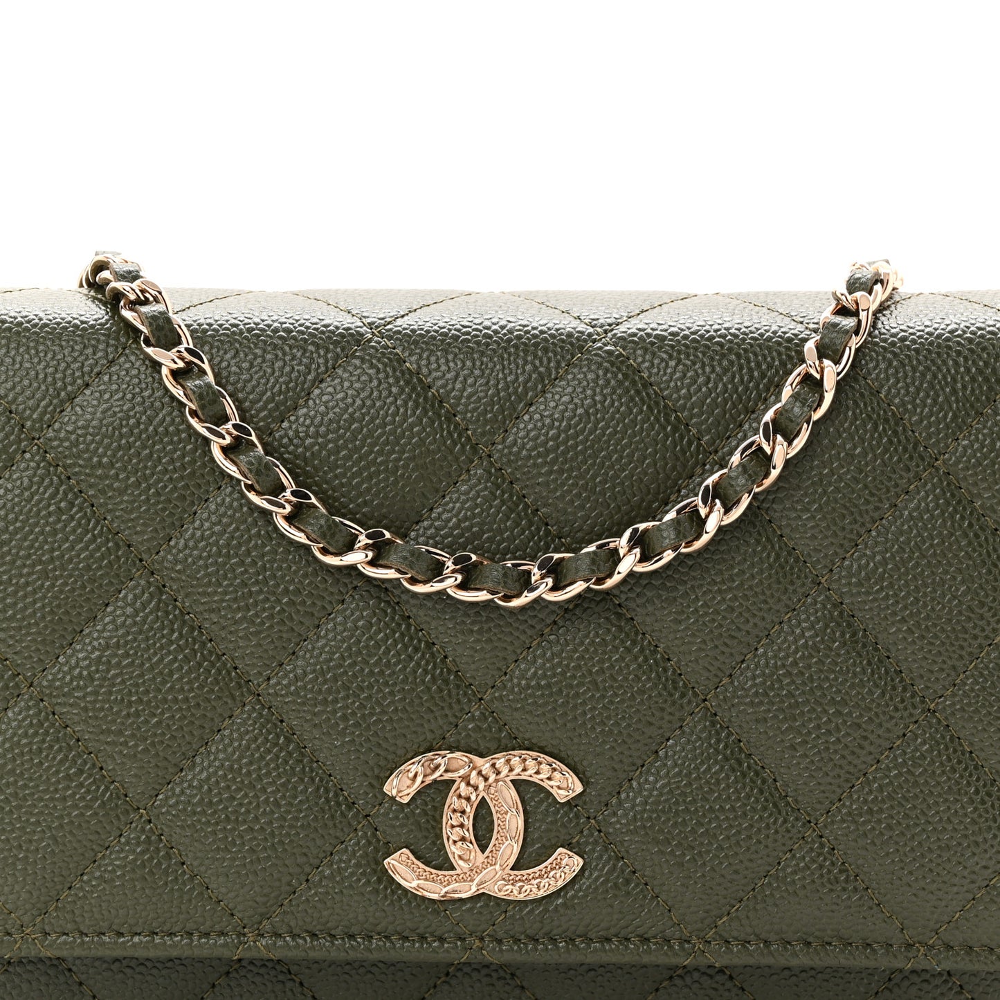 Caviar Quilted Multi Chain Wallet On Chain WOC Khaki