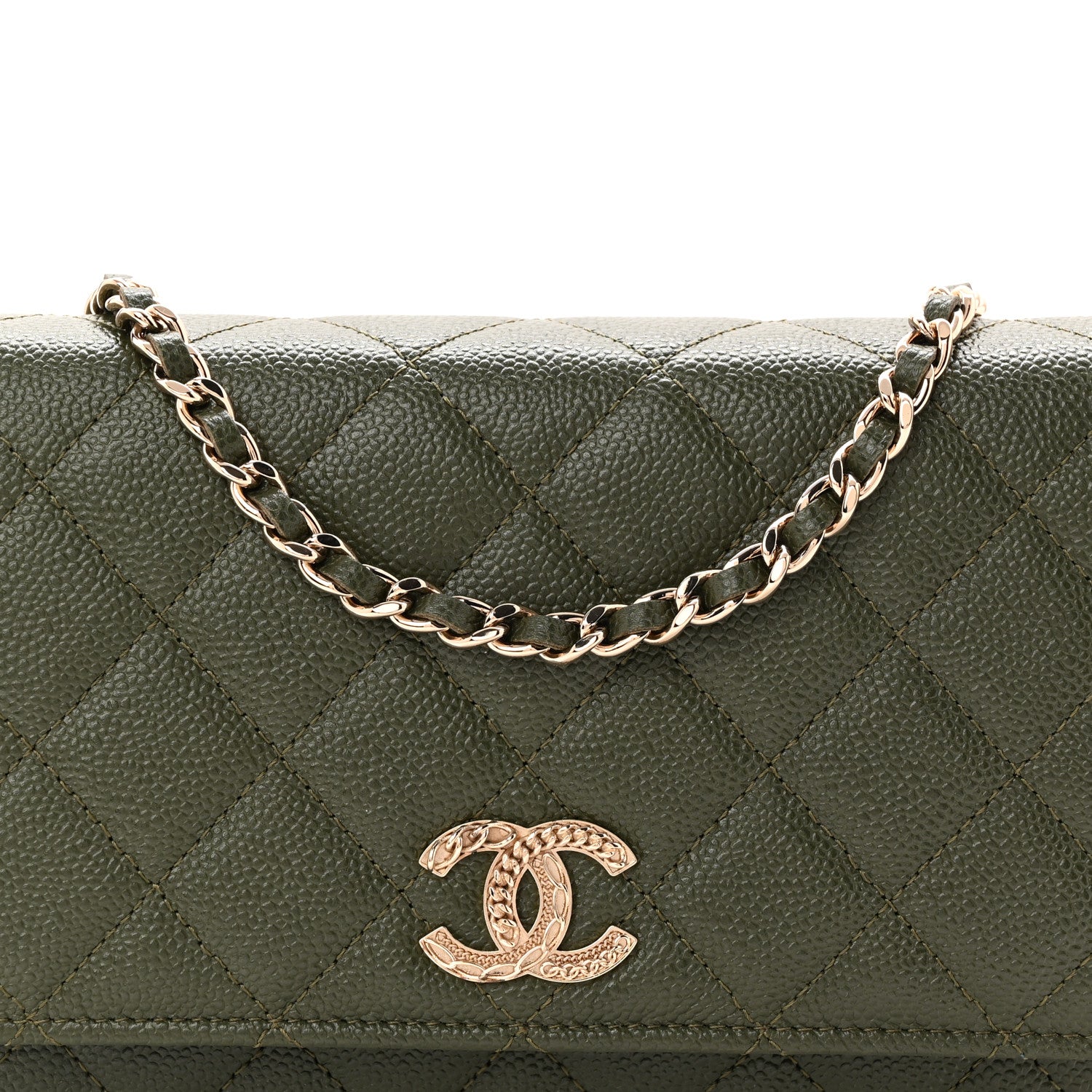 Chanel Caviar Quilted Multi Chain Wallet On Chain WOC Khaki 9 of 12