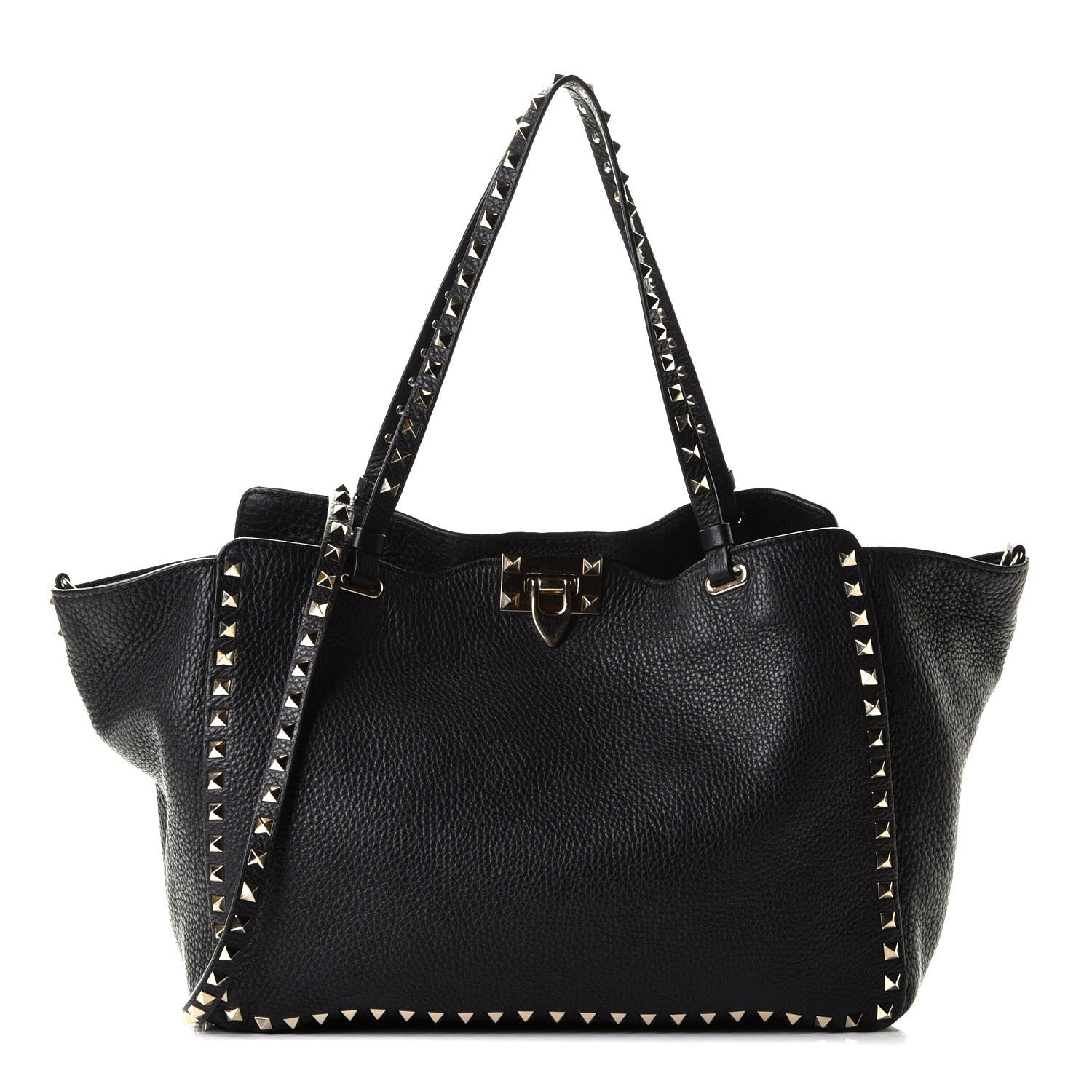 Valentino Garavani Pebbled Calfskin Medium Rockstud Tote Black 1 of 8