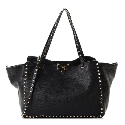 Valentino Garavani Pebbled Calfskin Medium Rockstud Tote Black 1 of 8