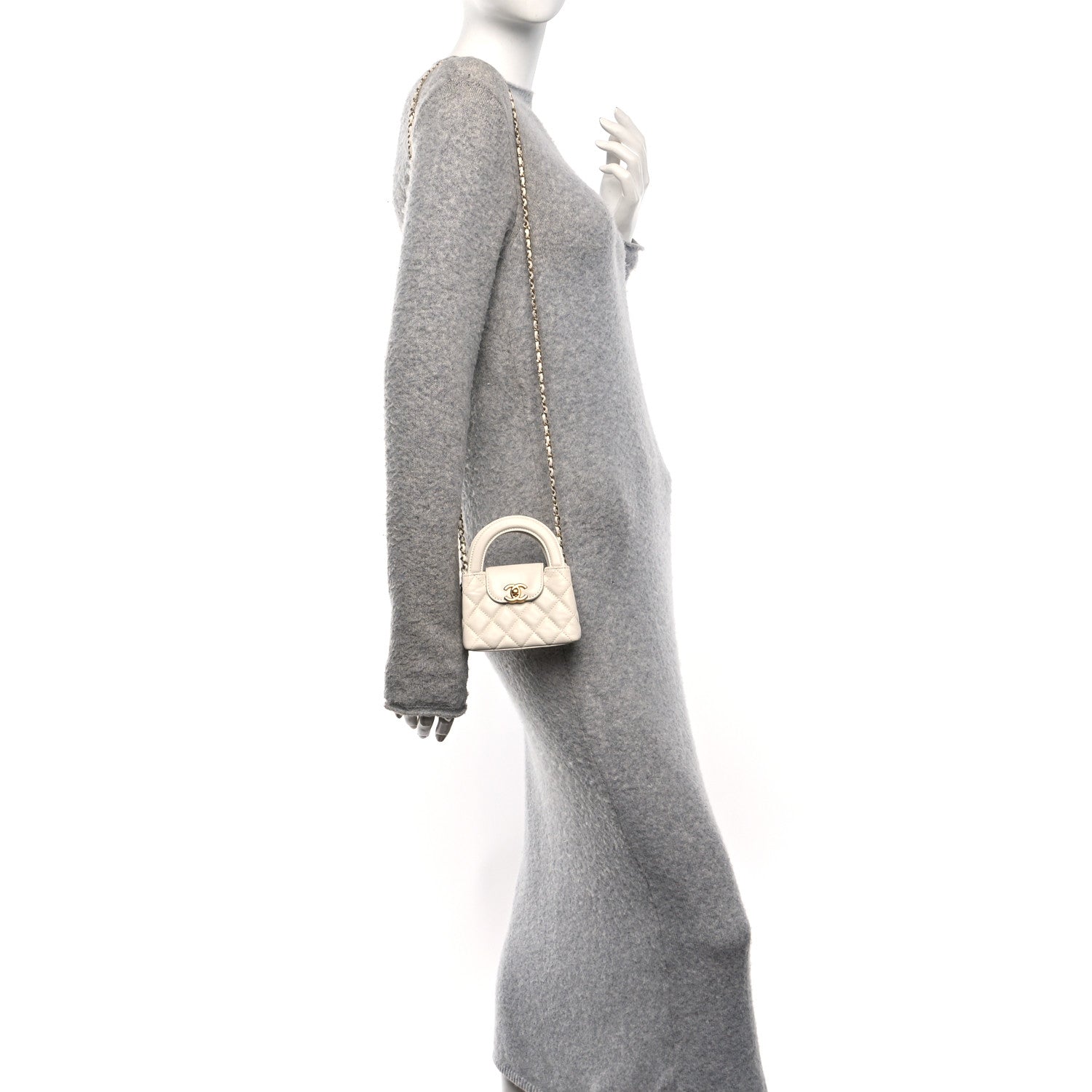 Chanel Shiny Aged Calfskin Quilted Mini Nano Kelly Shopper White 2 of 12