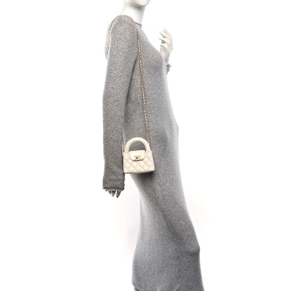 Chanel Shiny Aged Calfskin Quilted Mini Nano Kelly Shopper White 2 of 12