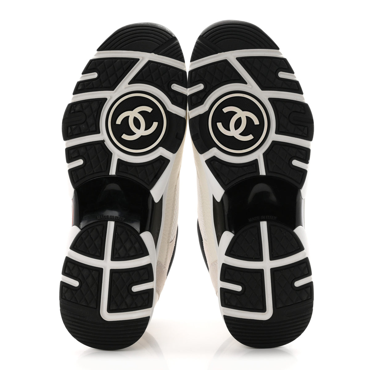 Chanel Mesh Suede Calfskin Grained Calfskin Womens CC Sneakers 40.5 White Black 6 of 9