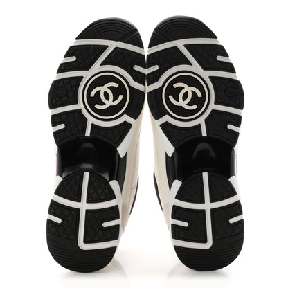 Chanel Mesh Suede Calfskin Grained Calfskin Womens CC Sneakers 40.5 White Black 6 of 9