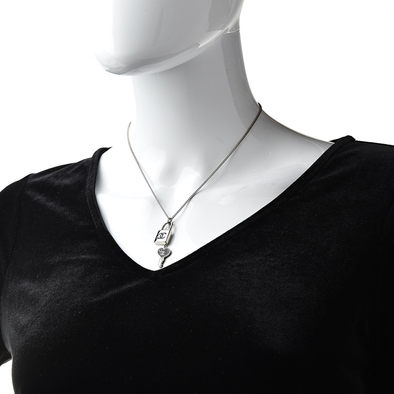 Chanel Enamel CC Padlock Heart Key Necklace Black Silver 2 of 6