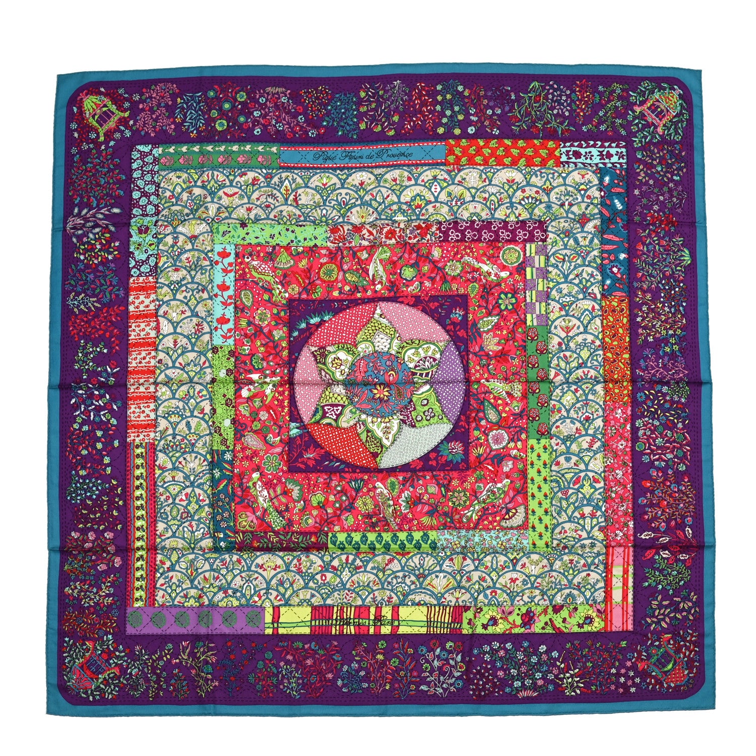 Hermes Cashmere Silk Pique Fleuri de Provence Shawl 140 Canard Violet Framboise 1 of 6
