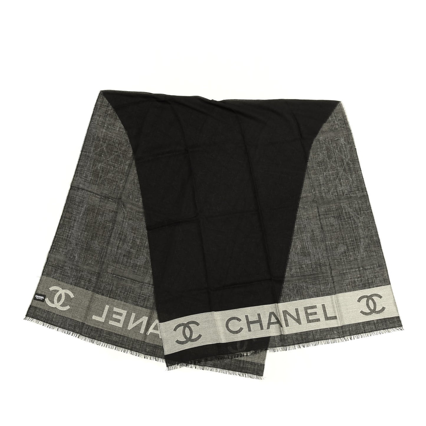Wool Silk Cashmere CC Scarf Shawl Black White