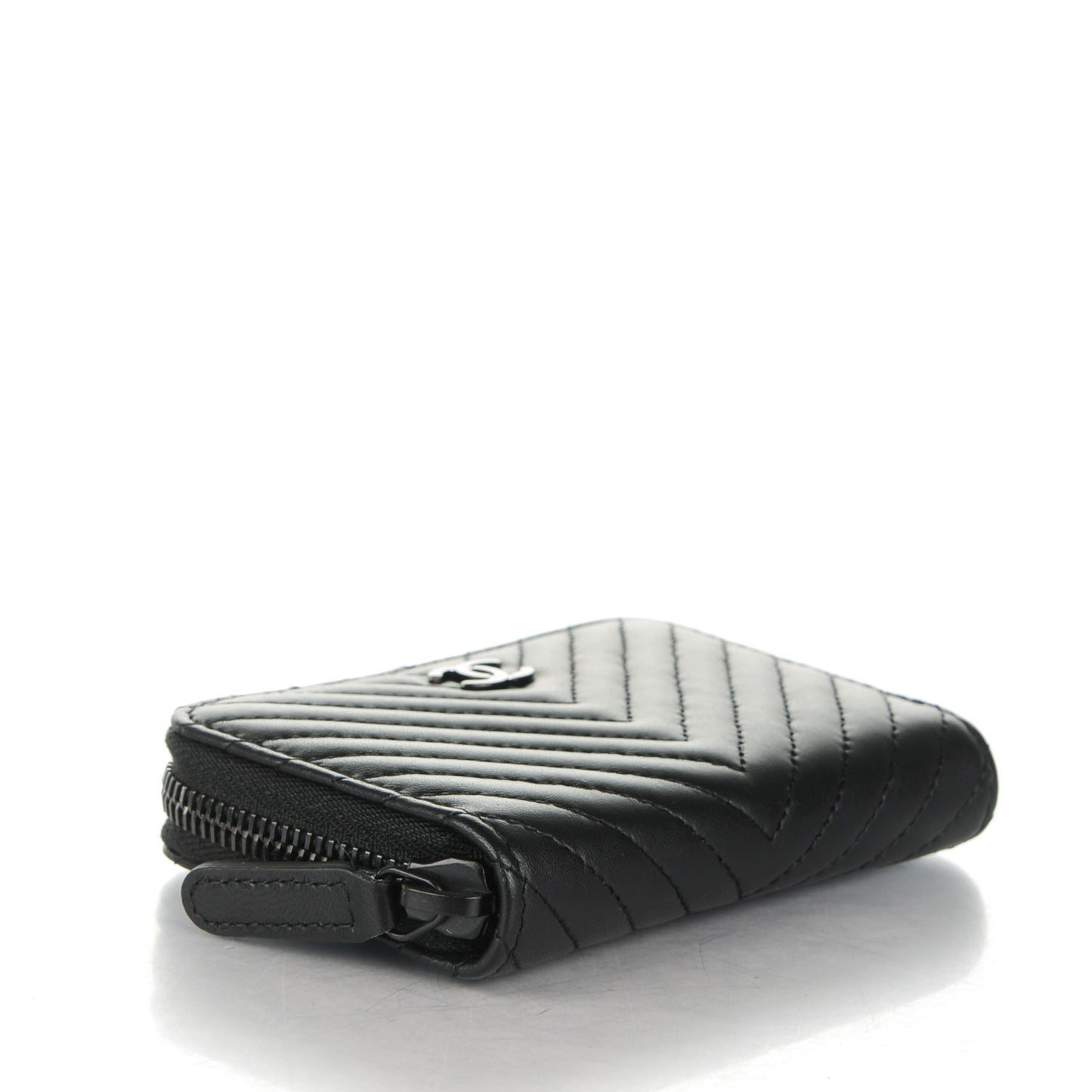 Lambskin Chevron Quilted Zip Around Coin Purse So Black
