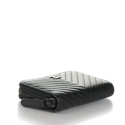Chanel Lambskin Chevron Quilted Zip Around Coin Purse So Black 4 of 7