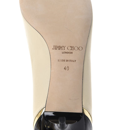 Jimmy Choo Nappa Mirror Patent Calfskin Leap Pumps 40 Bone Black Gold 8 of 9