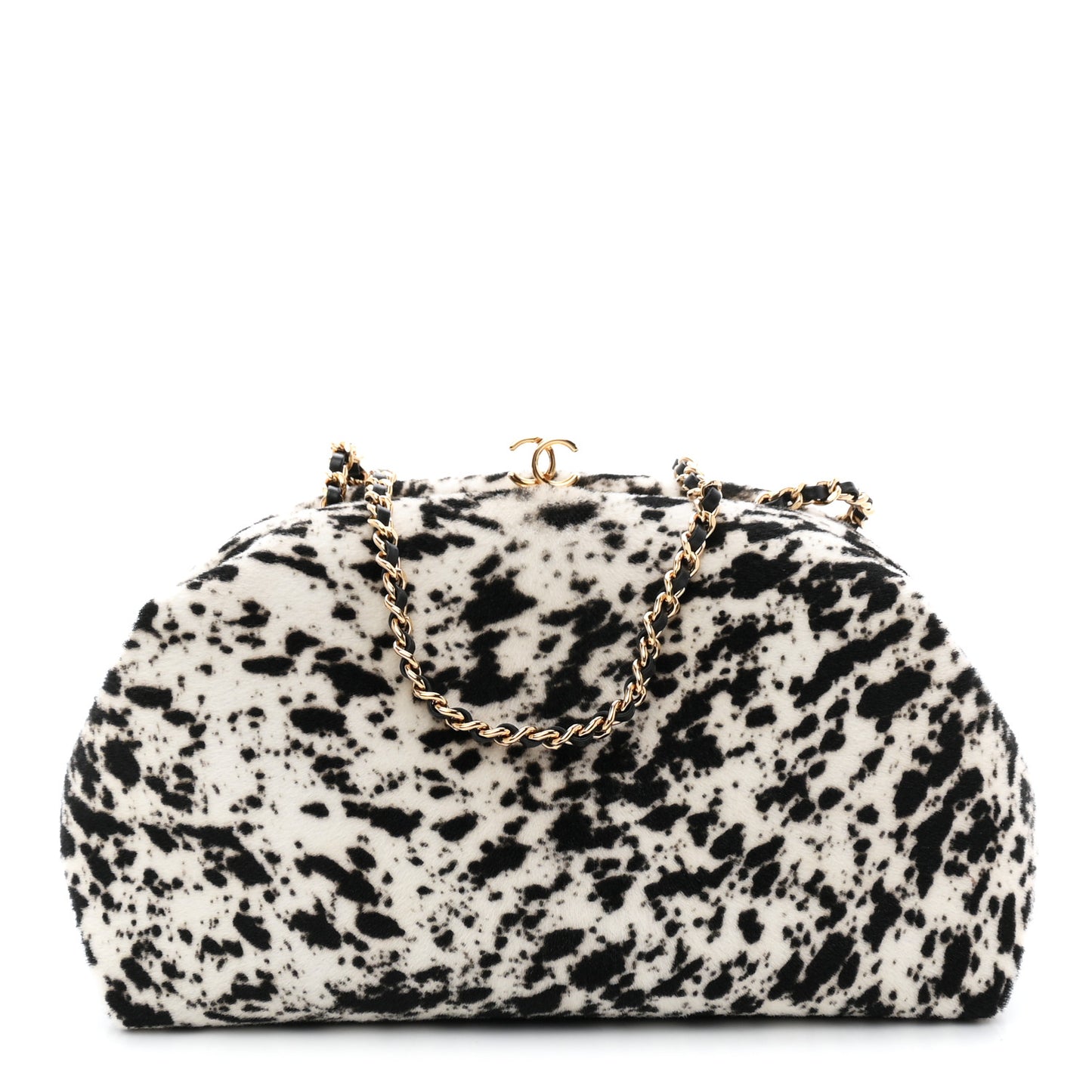 Lambskin Pony Hair Printed Clutch With Chain Black White