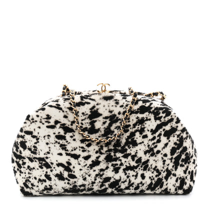 Chanel Lambskin Pony Hair Printed Clutch With Chain Black White 1 of 11