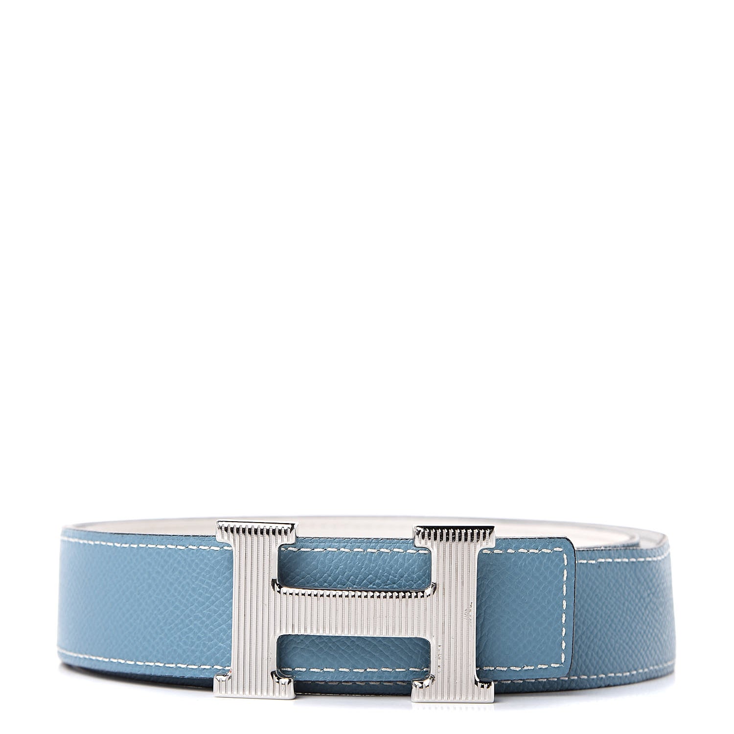 Hermes Epsom Swift Strie 32mm H Belt 95 Blue Jean White 1 of 8