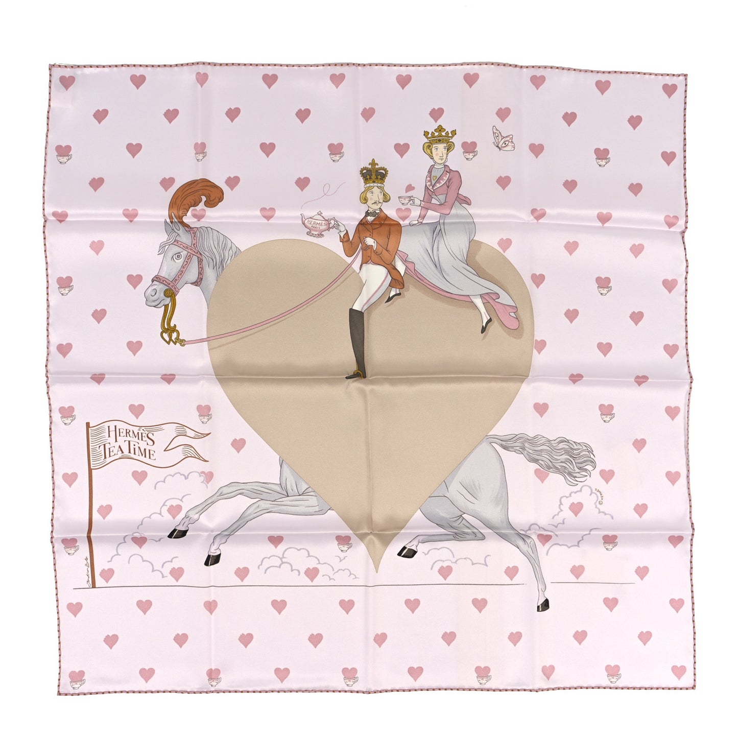 Silk Hermes Tea Time Scarf 70 Rose Pale Beige