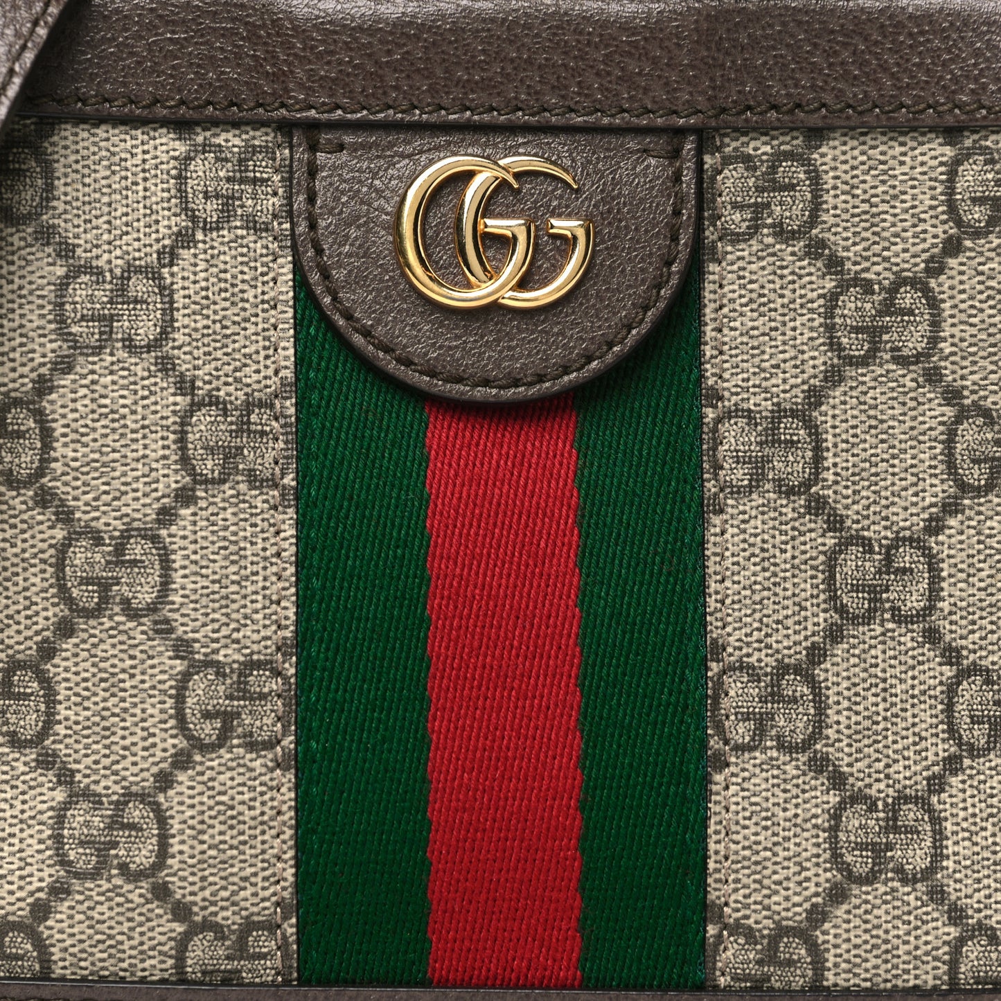 GG Supreme Monogram Mini Ophidia Top Handle Shoulder Bag Brown