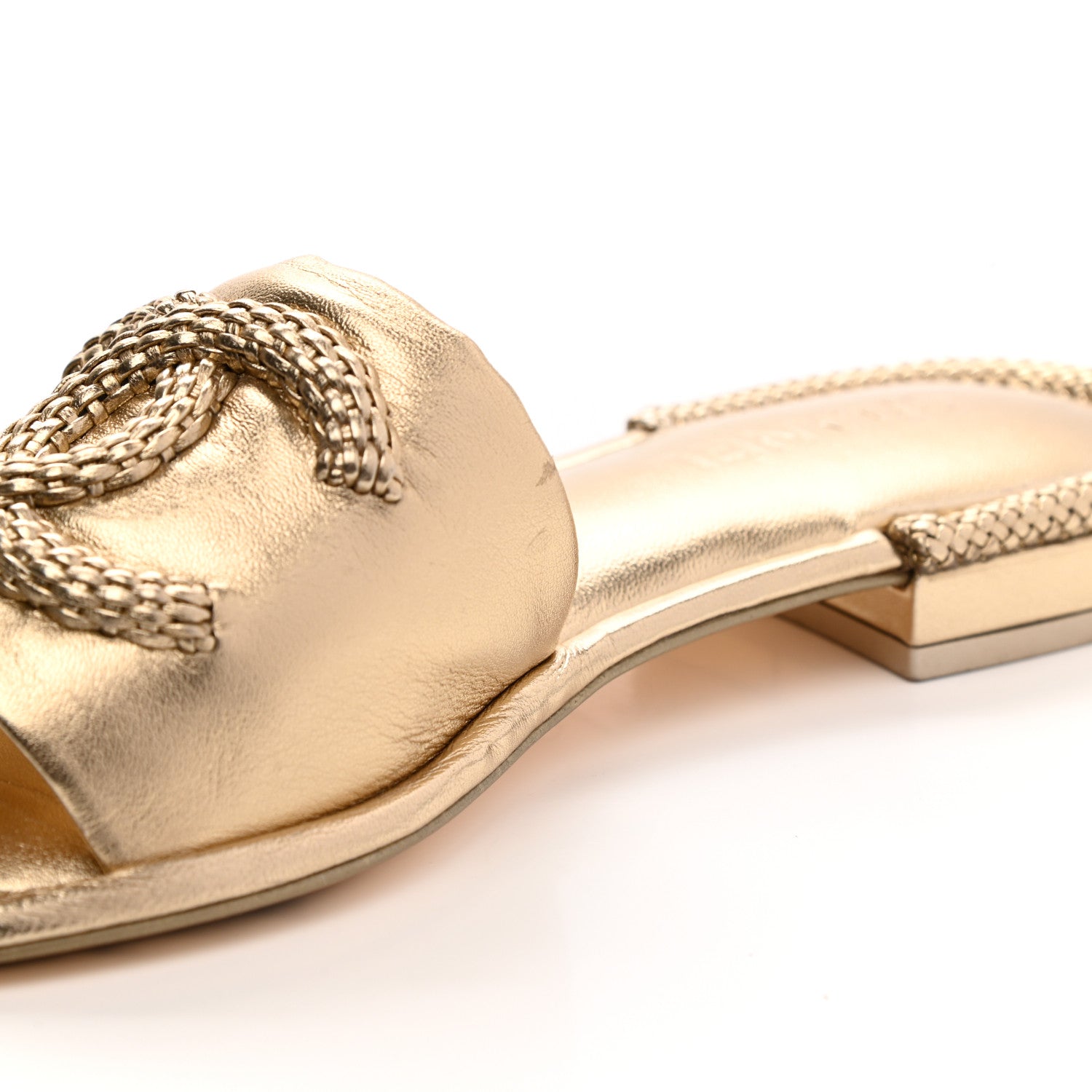 Chanel Metallic Lambskin CC Braided Mules 39.5 Gold 2 of 12