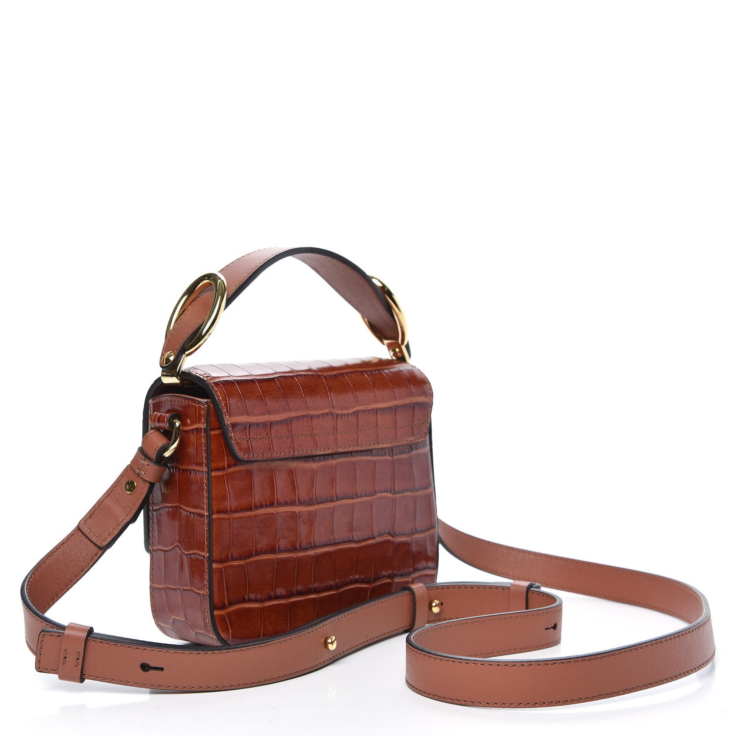 Chloe Calfskin Crocodile Embossed Mini C Double Carry Chestnut Brown 3 of 9