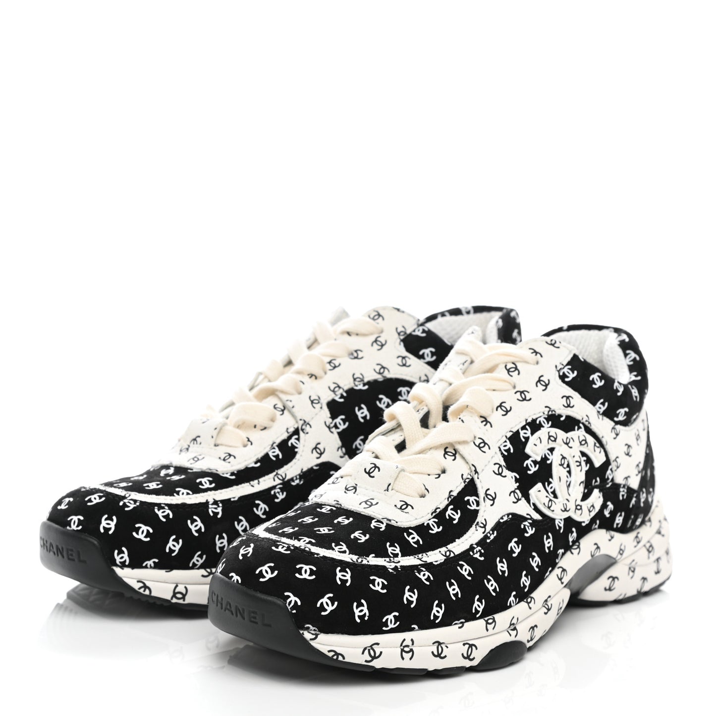 Nylon Suede Calfskin Printed CC Sneakers 39 White Black