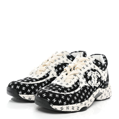 Chanel Nylon Suede Calfskin Printed CC Sneakers 39 White Black 3 of 8