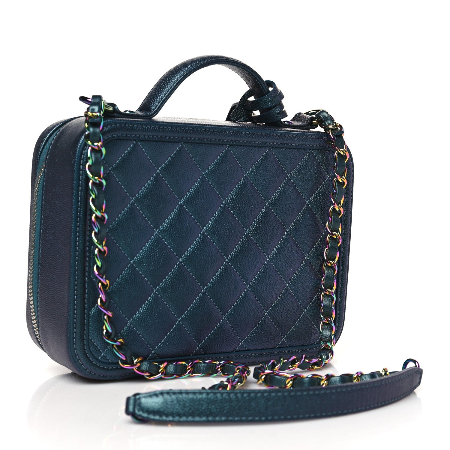Chanel Iridescent Caviar Quilted Medium CC Filigree Vanity Case Dark Turquoise 3 of 9