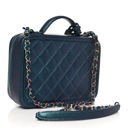 Chanel Iridescent Caviar Quilted Medium CC Filigree Vanity Case Dark Turquoise 3 of 9