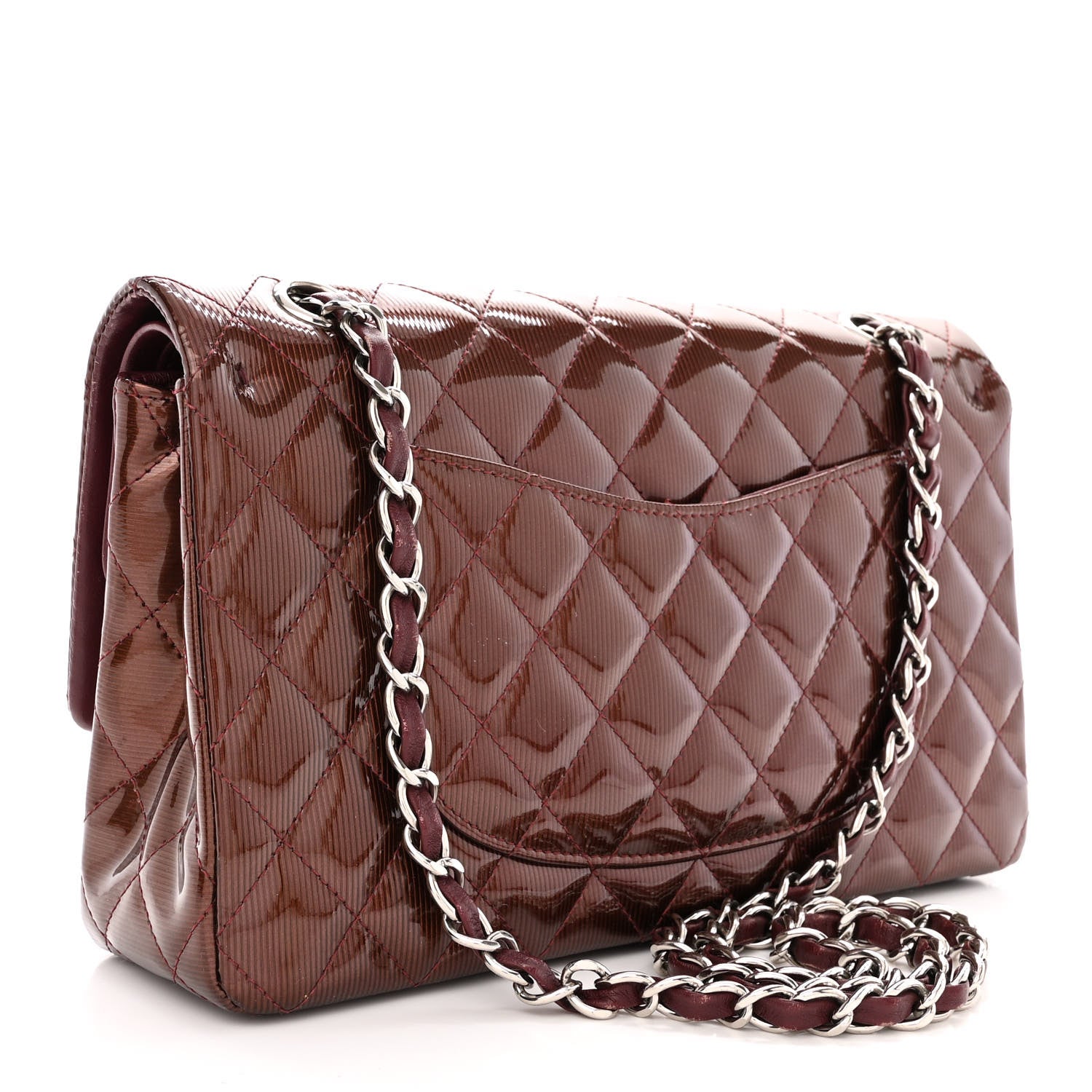 Chanel Striated Patent Quilted Medium Double Flap Burgundy 3 of 16
