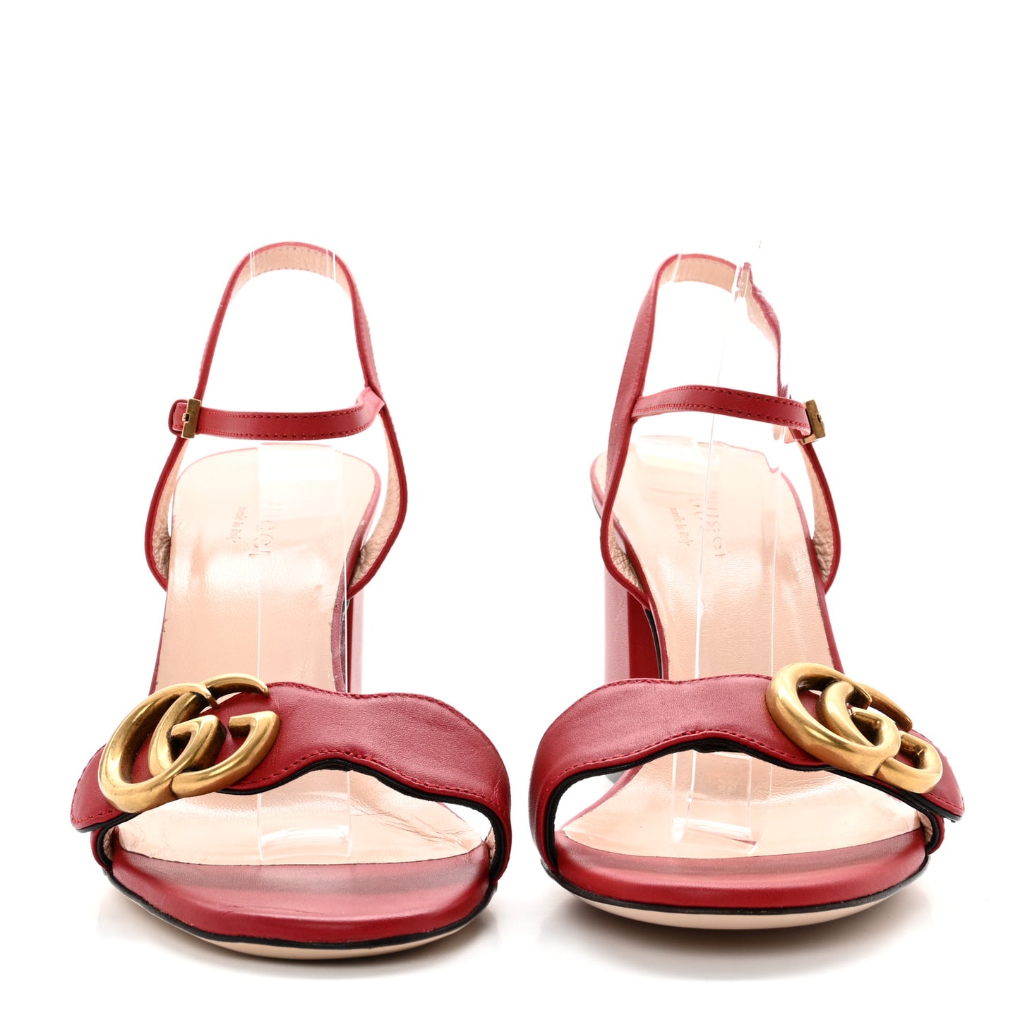 Lifford Calfskin GG Marmont Ankle Wrap 75mm Sandals 35.5 Hibiscus Red