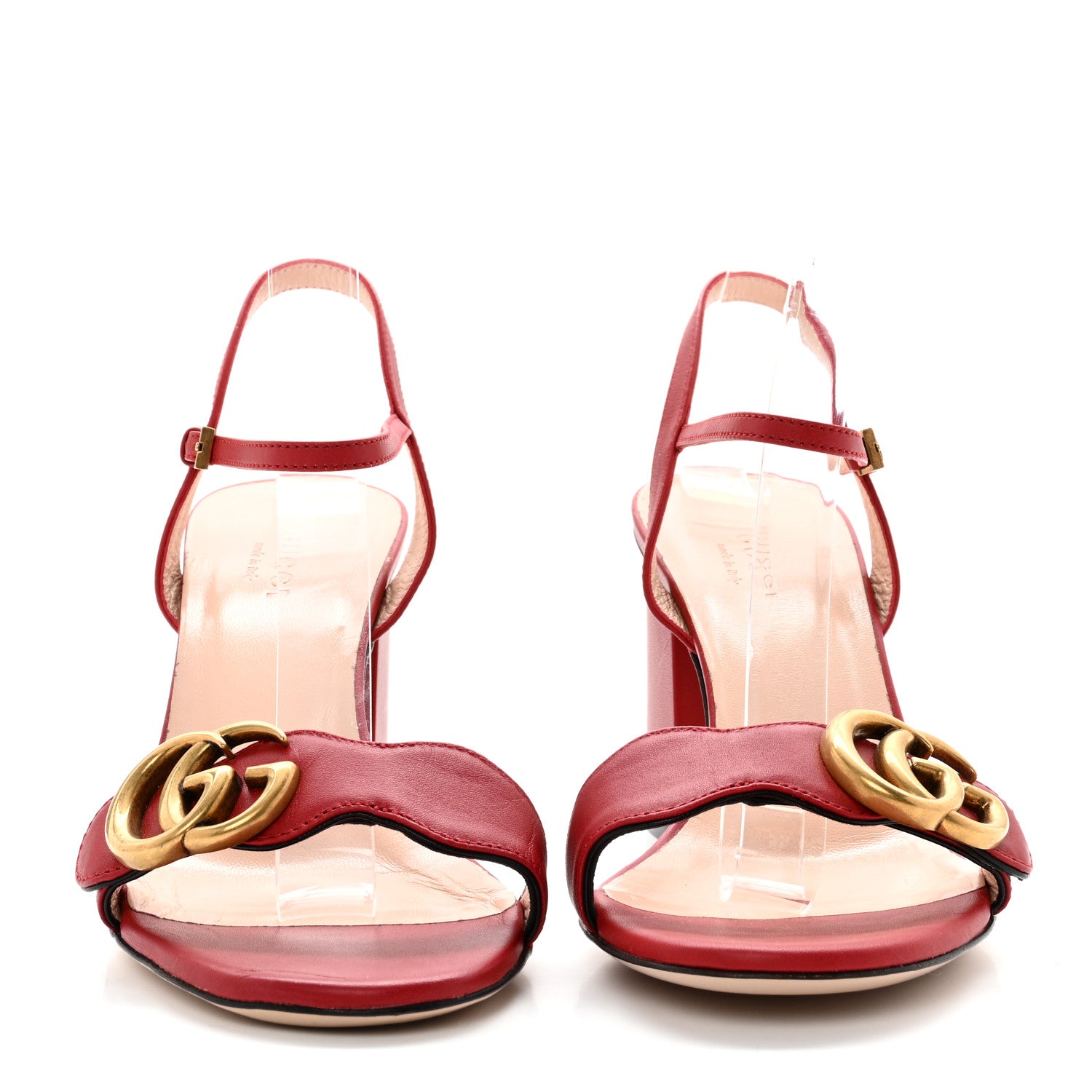 Gucci Lifford Calfskin GG Marmont Ankle Wrap 75mm Sandals 35.5 Hibiscus Red 2 of 8
