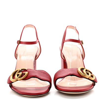 Gucci Lifford Calfskin GG Marmont Ankle Wrap 75mm Sandals 35.5 Hibiscus Red 2 of 8