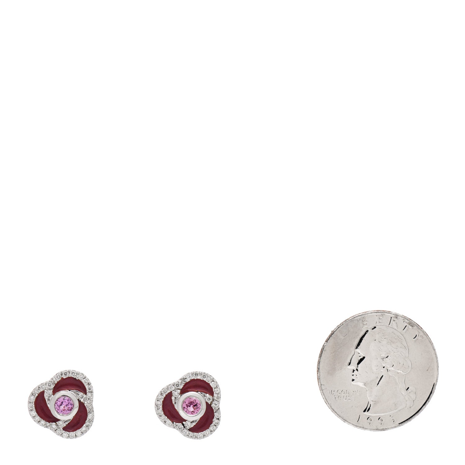 Roberto Coin 18K White Gold Diamond Pink Sapphire Enamel Flower Stud Earrings 2 of 4