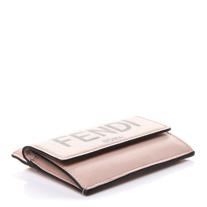 Fendi Vitello Fluffy Logo Fold Over Card Holder Wallet Rosa Quarzo Black 4 of 11