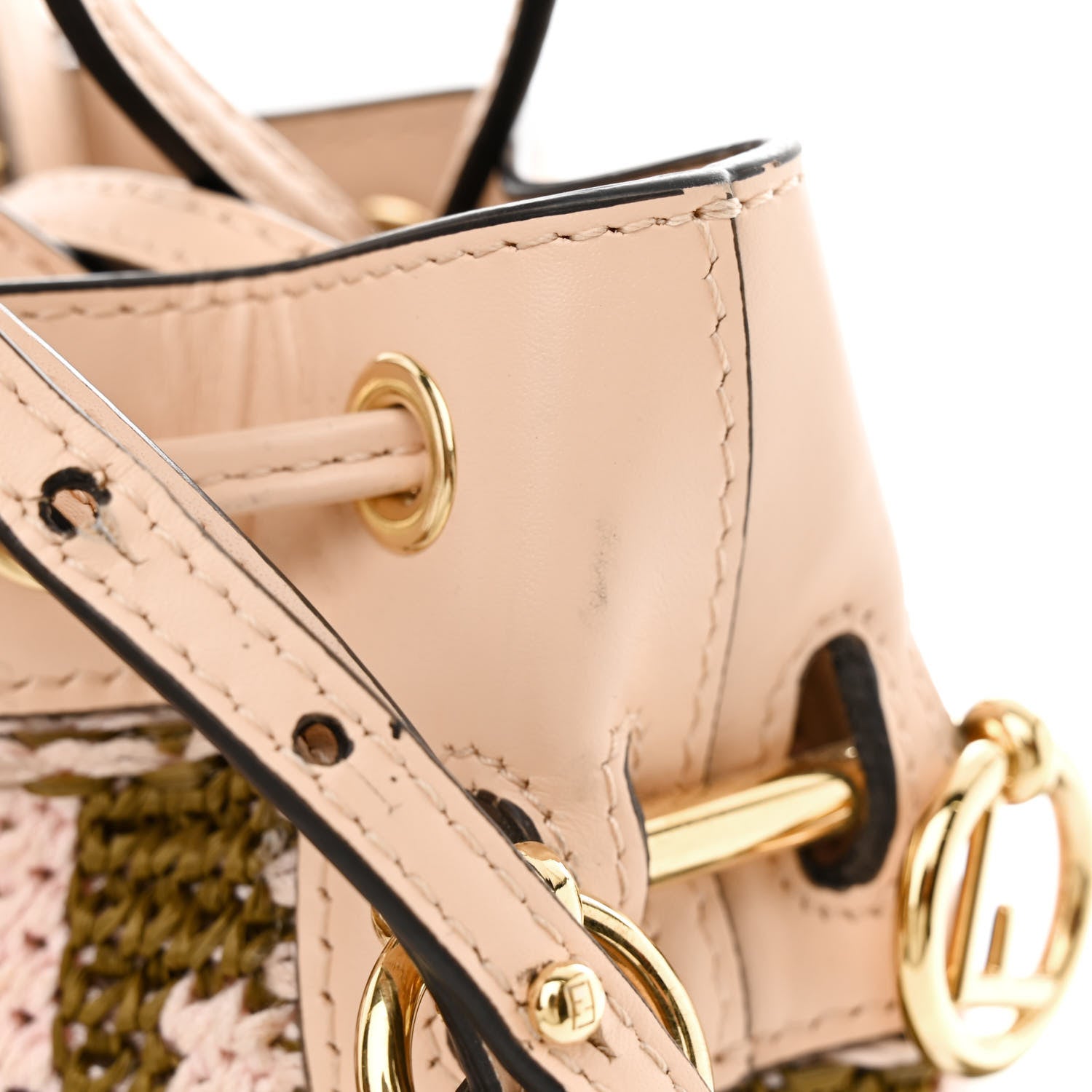 Fendi Raffia Vitello King F is Fendi FF Crochet Mini Mon Tresor Bucket Bag Natural Light Rose 12 of 13