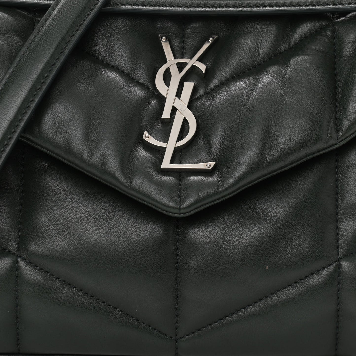 Lambskin Quilted Small Loulou Puffer Monogram Chain Satchel Concrete