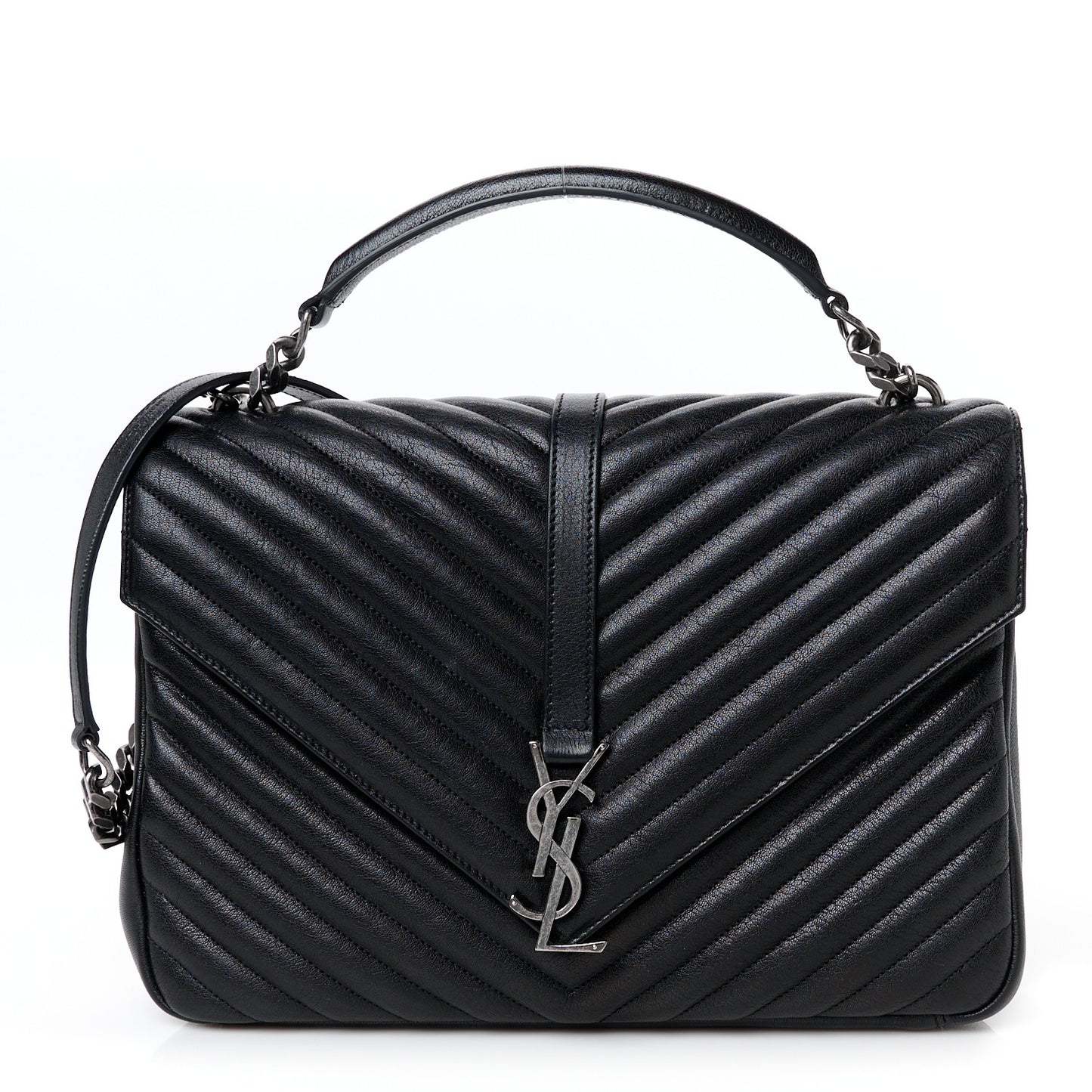 Sheepskin Matelasse Chevron Monogram Large College Satchel Black