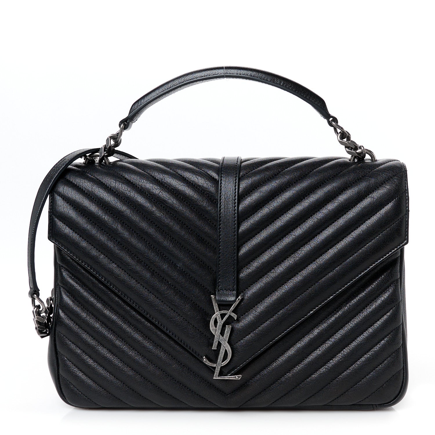 Saint Laurent Sheepskin Matelasse Chevron Monogram Large College Satchel Black 1 of 13