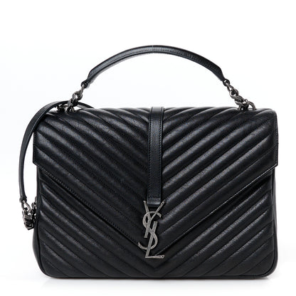 Saint Laurent Sheepskin Matelasse Chevron Monogram Large College Satchel Black 1 of 13